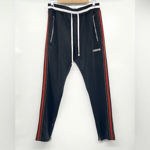 Karter Collection Track Pants Men's XL Black with Red Side Stripes Ankle Zippers